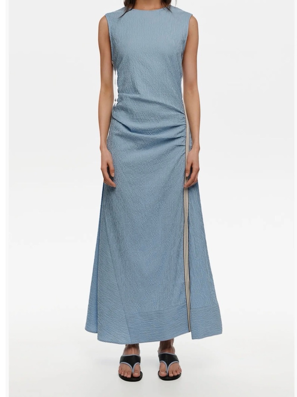 Sleeveless Light Blue Maxi Dress with Contrast Side Zip